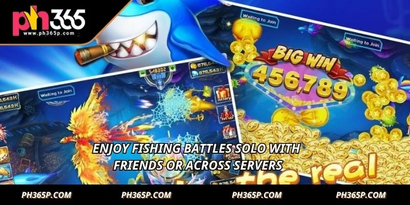 Enjoy fishing battles solo with friends or across servers