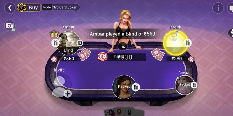 JLBET’s live Teen Patti lobby showing tables for both casual and tournament play.